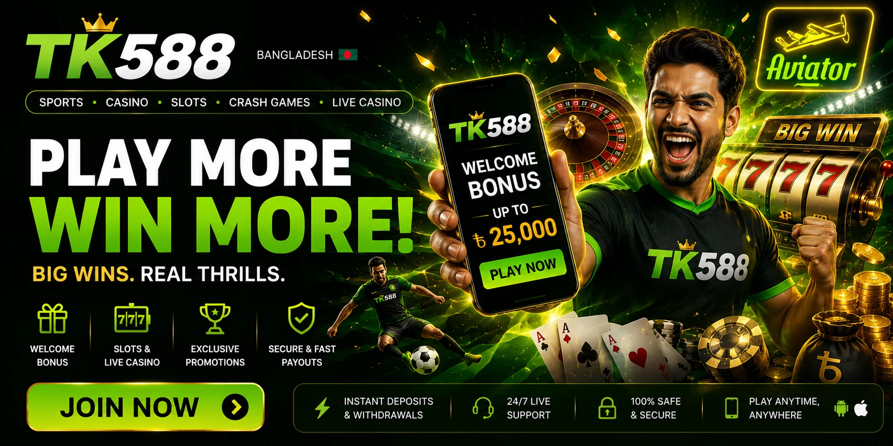 TK588 cheerful bangladeshi man showing casino app phone